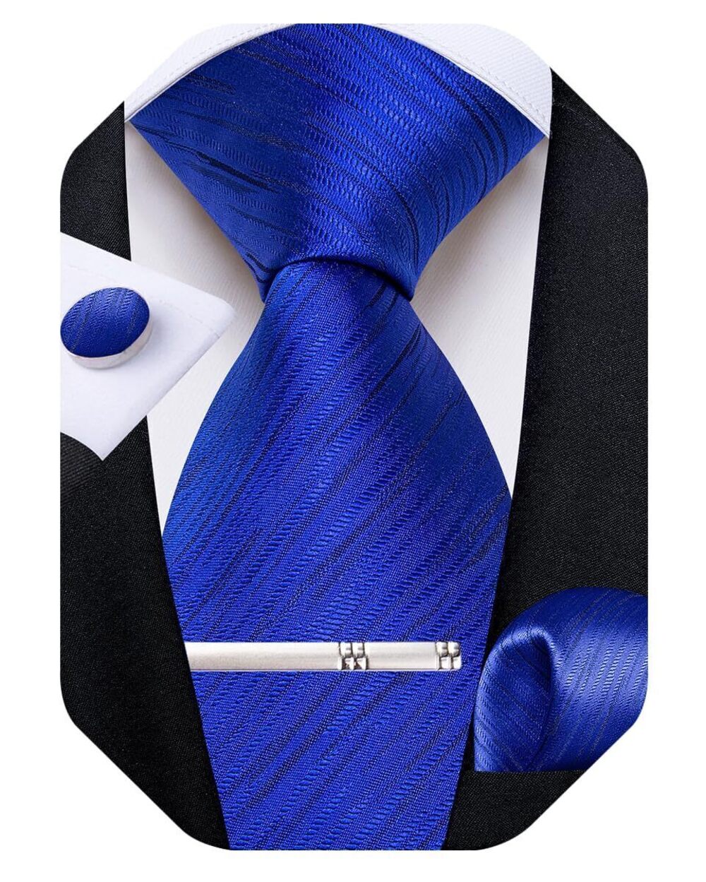 7716 Striped Tie Silk Woven Necktie and Pocket Square Cufflinks Tie Clip
